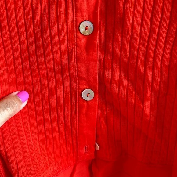 Soft Surroundings Red Roma Ribbed Tee Top Short Sleeve‎ Button Down Womens Sz XL - Picture 5 of 6